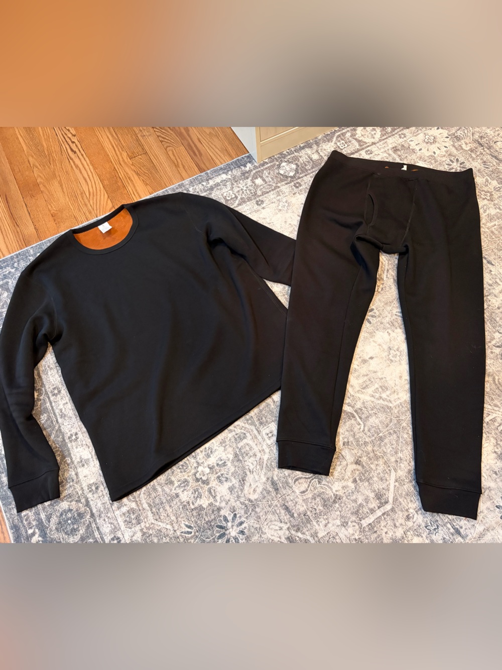 NWOT Amazon Black Men's fleece lined 100% cotton thermal Set - Solid Black